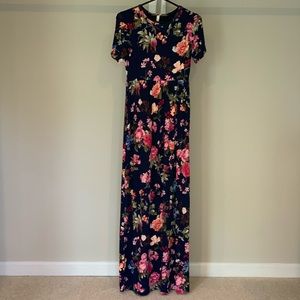 Pink Blush Blue Floral Maxi Dress